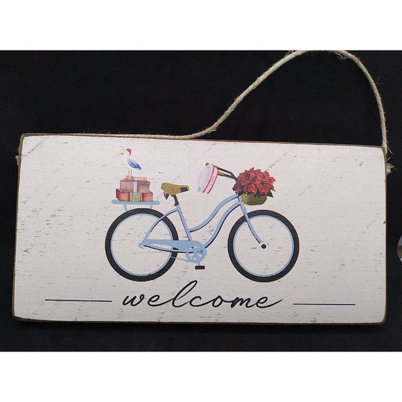 Rustic Christmas beach bicycle navy hat welcome Hanging Decor by Rusic Marlin - Picture 1 of 12